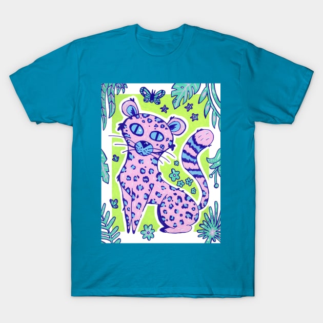 Pink Jungle Leopard Cat in Acrylic T-Shirt by narwhalwall